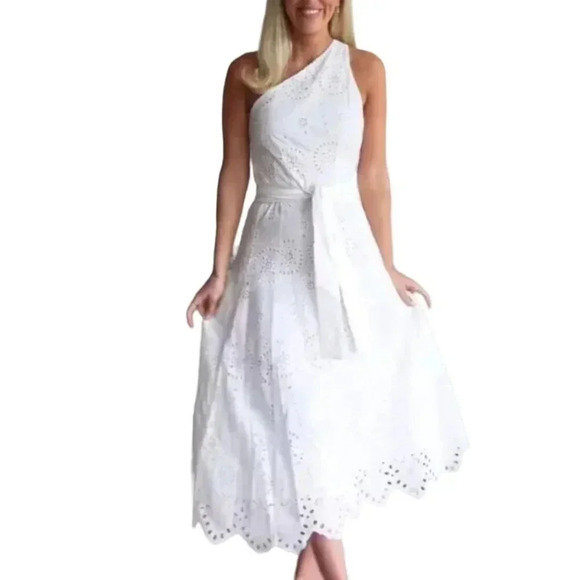 Zara Womens Bloggers Favorite Embroidered Asymmetrical Dress White Size Small - Picture 2 of 10